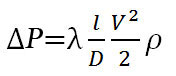The Darcy-Weisbach equation for calculation the pressure drop